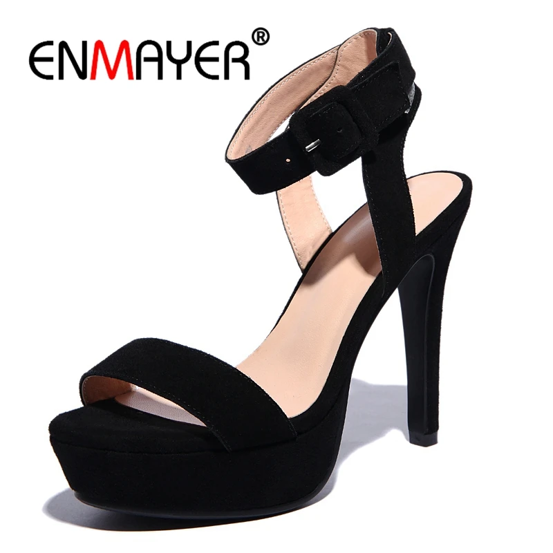 

ENMAYER 2018 Wholesale Sexy Cow Suede Brand Shoes Women Sandals Summer Shoes Woman Fashion High Heels Party Footwear Shoes CR368