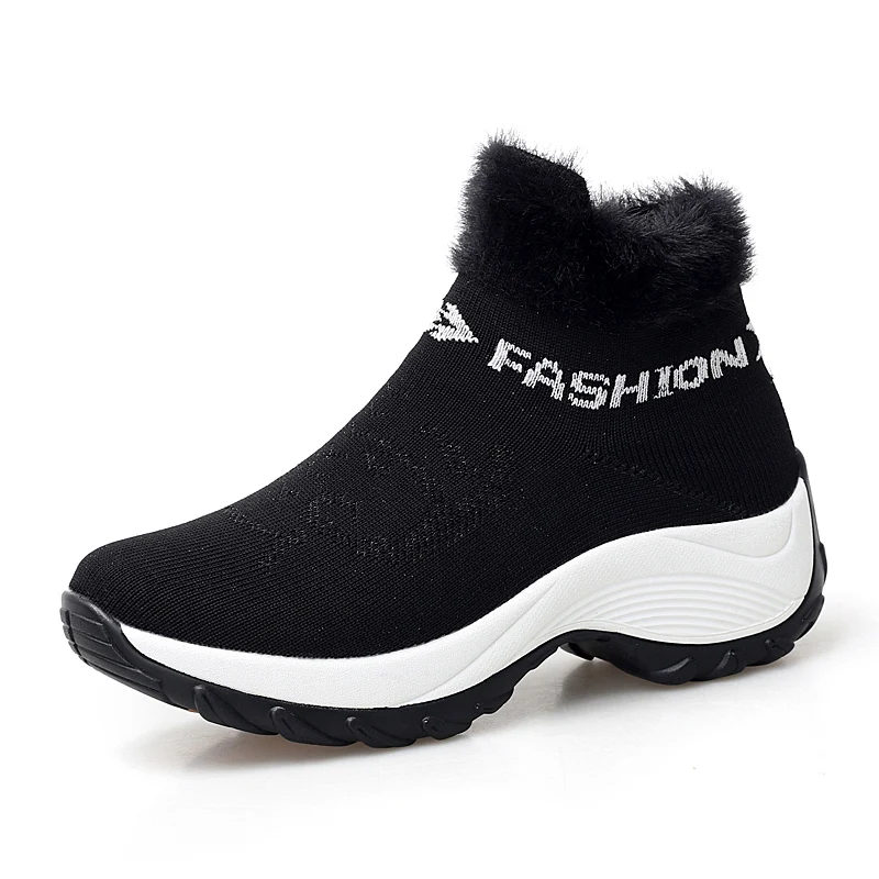 STS/Новинка года; Зимние ботильоны; женские зимние ботинки; теплые плюшевые кроссовки на платформе; кроссовки с дышащей сеткой; повседневная обувь для путешествий - Цвет: Black
