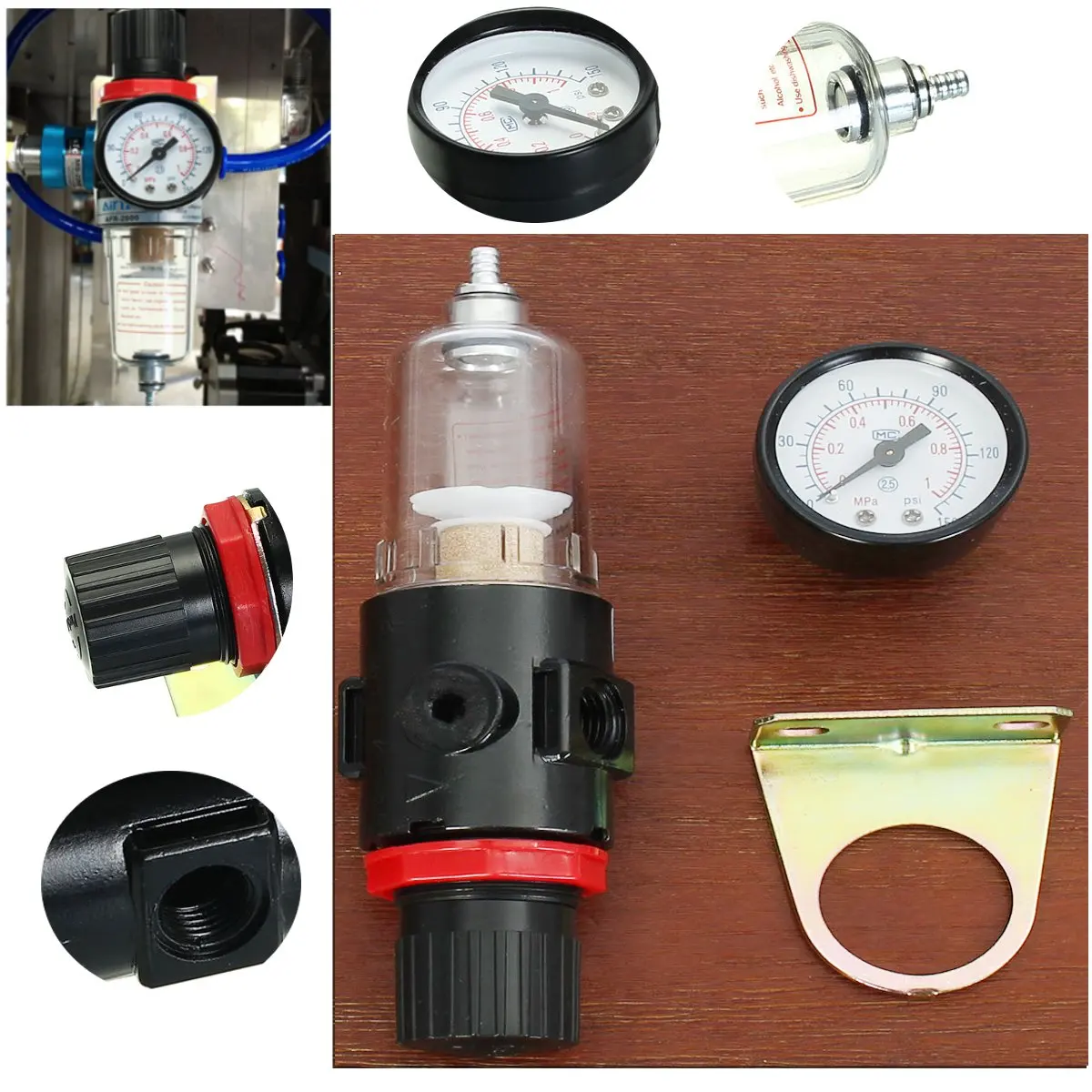 1/4" Air Airbrush Compressor Regulator with Pressure Gauge + Mounting