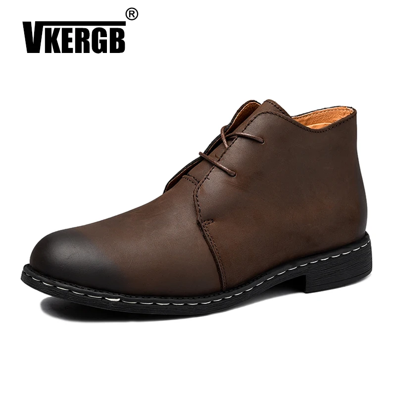 

VKERGB Italian Men Shoes Casual Loafers Genuine Leather Moccasins Breathable Men Genuine Boat Flats Lace-up Hot Sale Brown