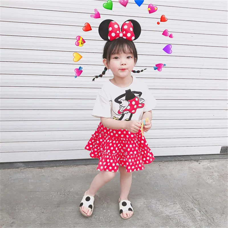 

2019 New Boys Girls Mickey Sets For Summer Kids Girls Children Clothes Sets Cute Mickey Clothing Sets Red And Black Colours 1-7Y