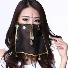 Танец живота племенная лицевая вуаль с монетами аксессуары для костюмов на Хэллоуин для индийских танцев Болливуд принцесса вуаль сплошной черный белый красный