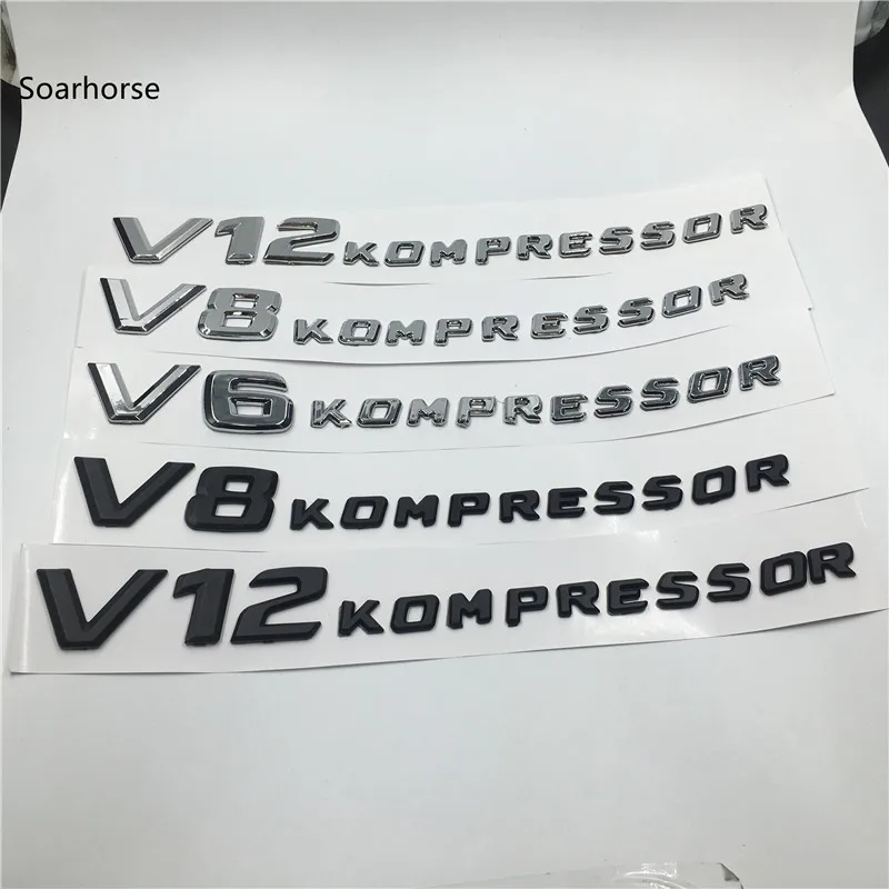 

For Mercedes Benz AMG V6 V8 V12 KOMPRESSOR ABS Car Trunk Rear Sides Letters Badge Emblems Sticker Black / silver