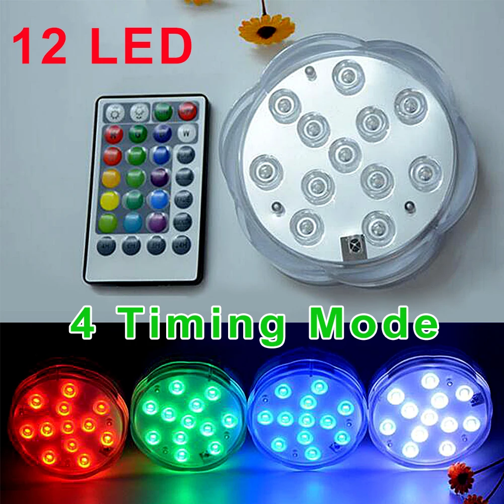 Cronometragem com Botão Luz de Mergulho à Prova Estilo Ameixa Controle Remoto Dwaterproof Água 7 Cores Led Aquário Luz Botão Bateria 12leds 1 led aquário luz botão controle remoto cronometragem com botão bateria