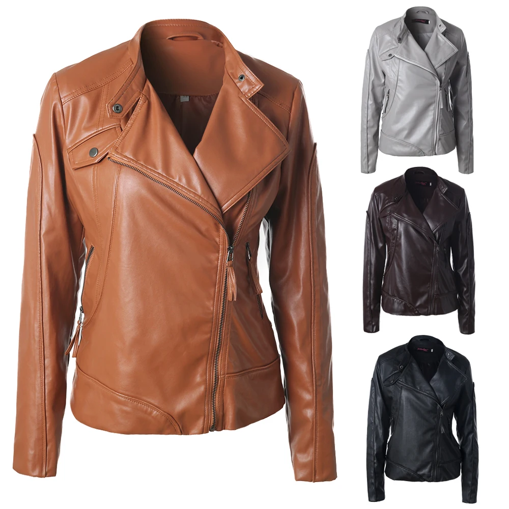 High quality 2017 Autumn PU Leather Jacket Women Leather Overcoat