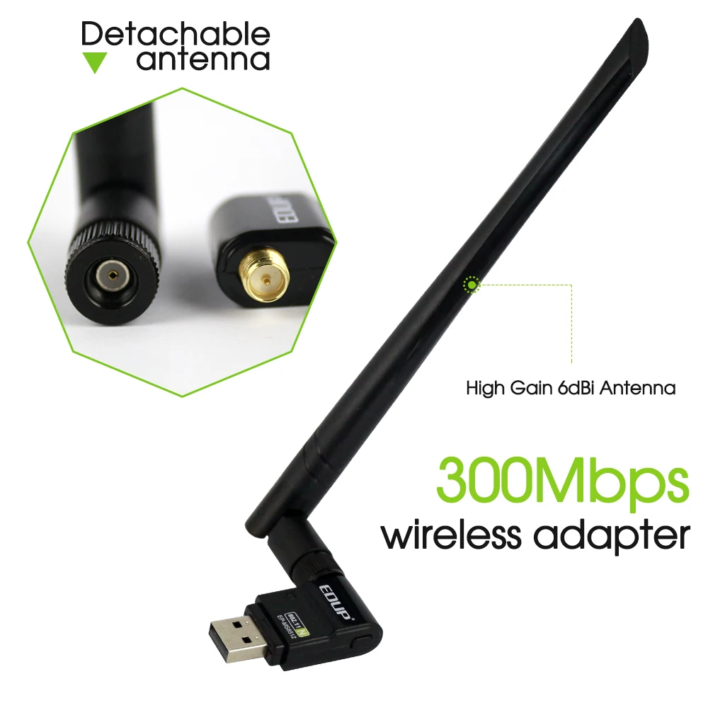 Najtaniej EDUP Wireless usb adapter wifi 300 mb s wysoki zysk 6dBi anteny długodystansowych bezprzewodowy odbiornik adapter Ethernet usb dla PC