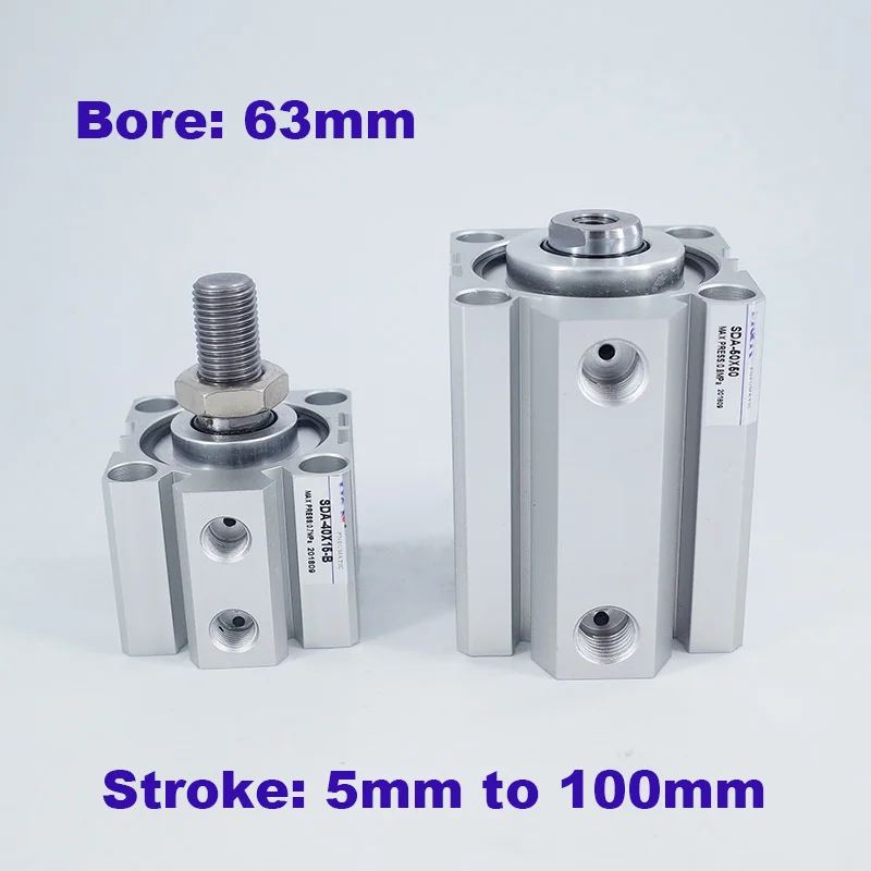 

Female/male thread bore 63mm stroke 5/10/20/25/30/40/50/60/75/100mm air actuator SDA 63 compact double acting pneumatic cylinder