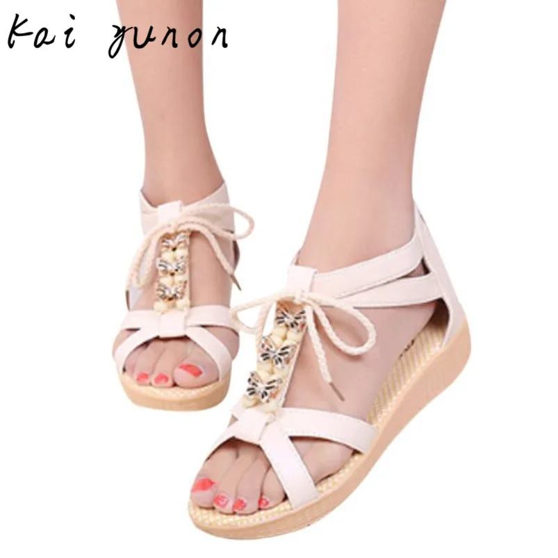 

kai yunon 2016 New Korean Style Summer Women Sandals Beach Flat Shoes with Sweet Bow For Girls Aug 29