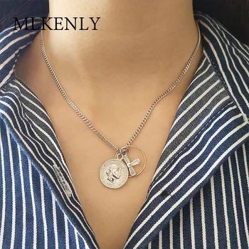 

MLKENLY 925 sterling silver Simple Punk Rock Chain White Gold Vintage Round Coin Necklace Necklace for Women Chain Necklace