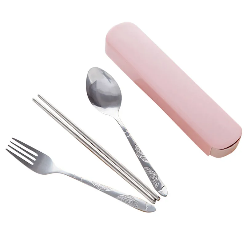Stainless Steel Chopsticks Spoon Tableware Fork 3pcs Set Portable Handmade Japanese Style For Children Student Droship R08 (3)