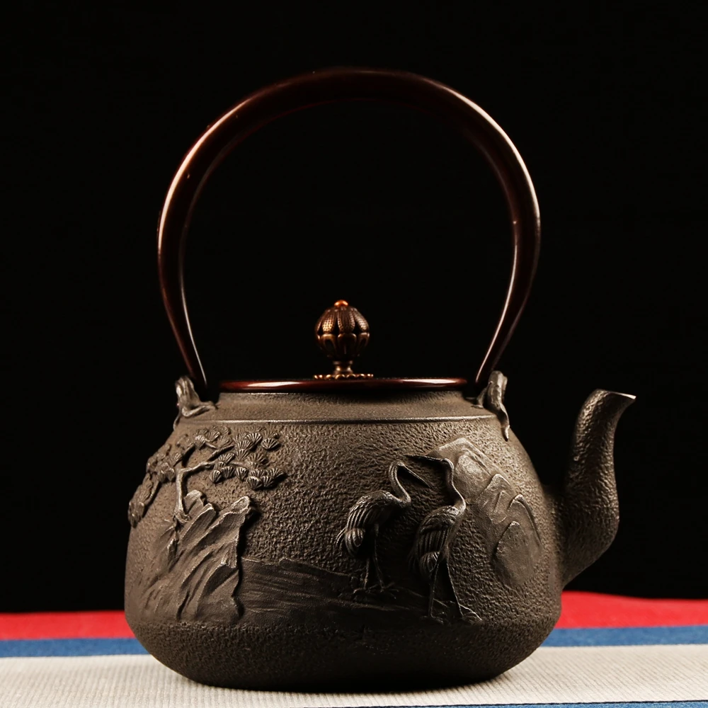Japanese tetsubin Cast Iron Teapot Pine and crane pattern Kettle