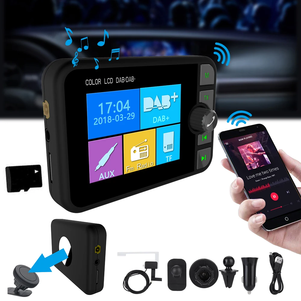

BORUiT Improve Fashion Color-screen Car DAB Radio Electronics Bluetooth FM Transmitter Adapter Music Streaming Wide View Digital
