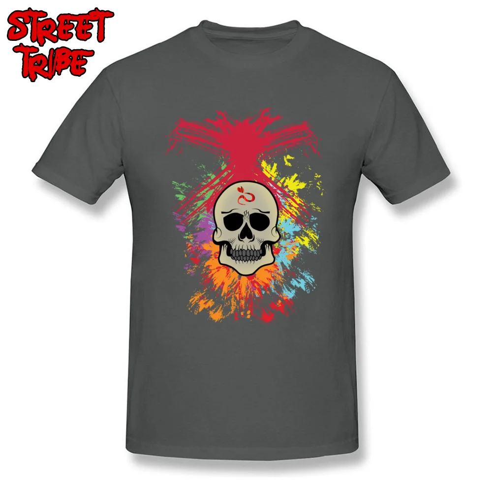 Colorful Skull Tshirts Special Short Sleeve Casual 100% Cotton O-Neck Men Tops Shirt Fitness Tight Tshirts Summer Fall Colorful Skull carbon