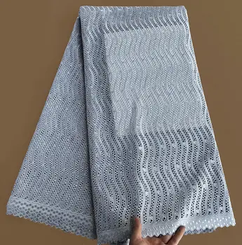 

High grade pure grey African Swiss Lace fabric sewing voile lace 100% cotton with Allover eyelet holes Soft Unique 5 yards/PC