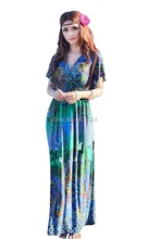 Marca de moda de verano sin mangas de seda del pavo real de bohemia de la impresión maxi dress wemen floral dress para viajes de vacaciones de playa de estilo étnico