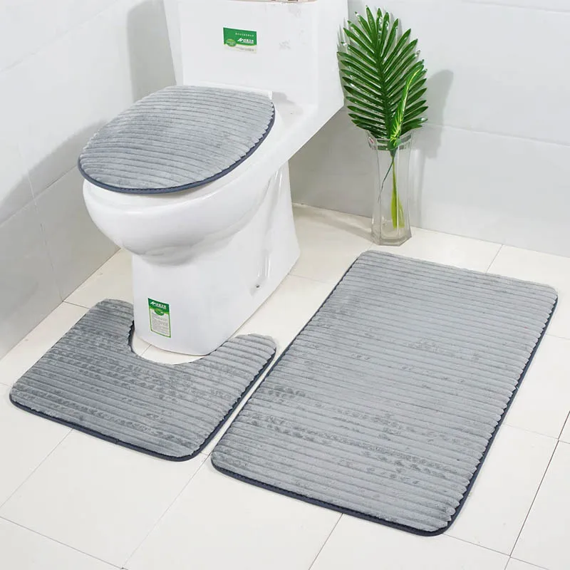 3 шт./компл. полосатый 3D для ванной на нескользящей подошве коврики для туалета Набор ковриков мягкие абсорбирующие Ванная комната ковролин для унитаза крышка Накладка на унитаз - Цвет: grey stripe