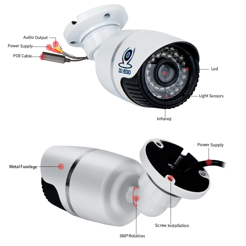 ZSVEDIO камеры наблюдения IP камера Onvif 1080 POE внешний провод 2.0MP Full HD сигнализация IR