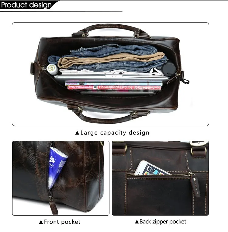 Woosir Mens Vintage Leather Duffel Travel Weekender Bag