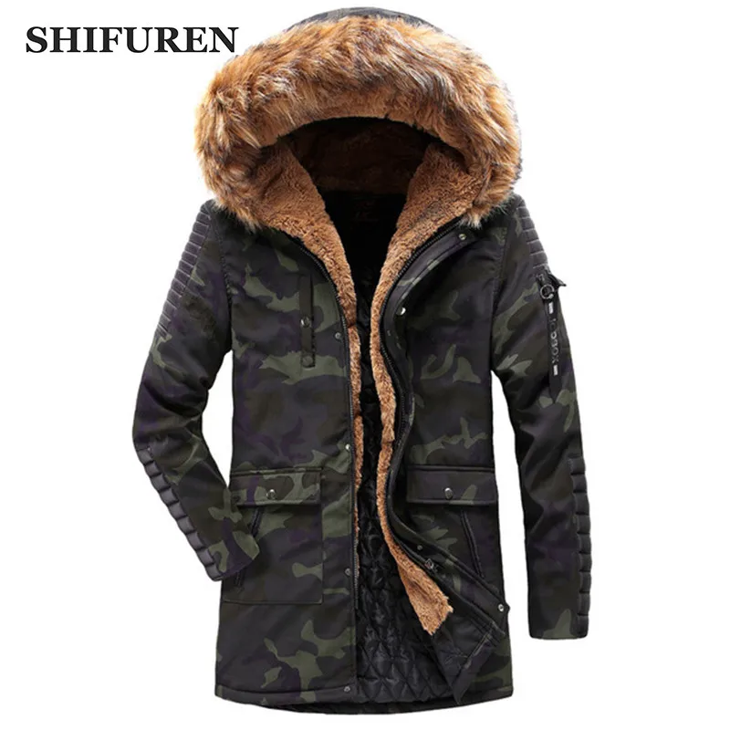 

SHIFUREN 2018 Parka Men Warm Thick Jacket New Long Winter Parkas Fur Hooded Overcoat Male Causal Outerwear Size XS-XXL