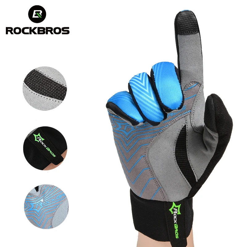 ROCKBROS الشتاء التزلج يندبروف الحراري فنجر كامل قفازات للماء دراجة دراجة تزلج قفازات قفازات شاشة لمس المعدات