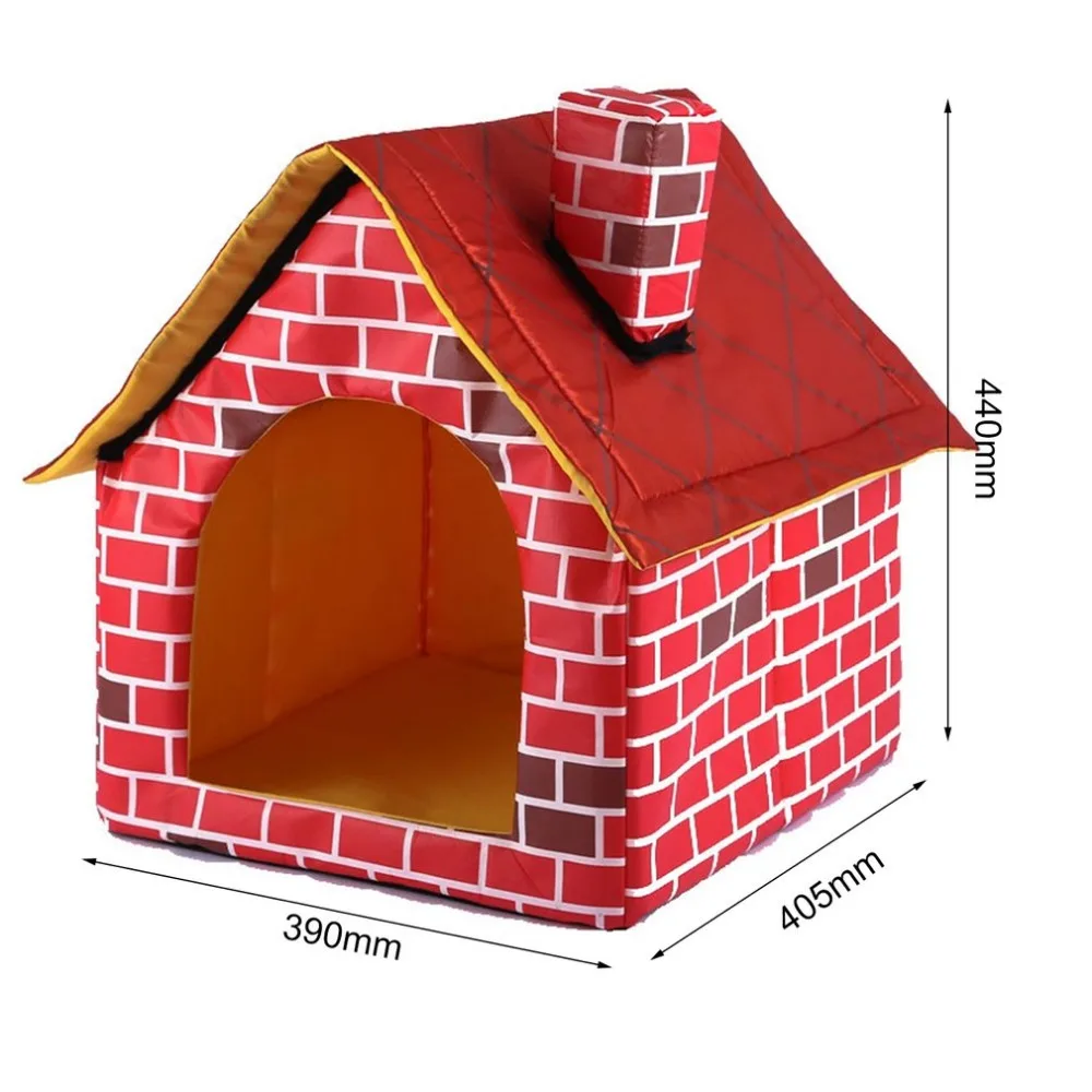 Портативный кирпичный домик для домашних животных с дымоходом теплый и уютный кровать для собак и кошек съемные моющиеся палатки для домашних животных подходит для всех сезонов подушки