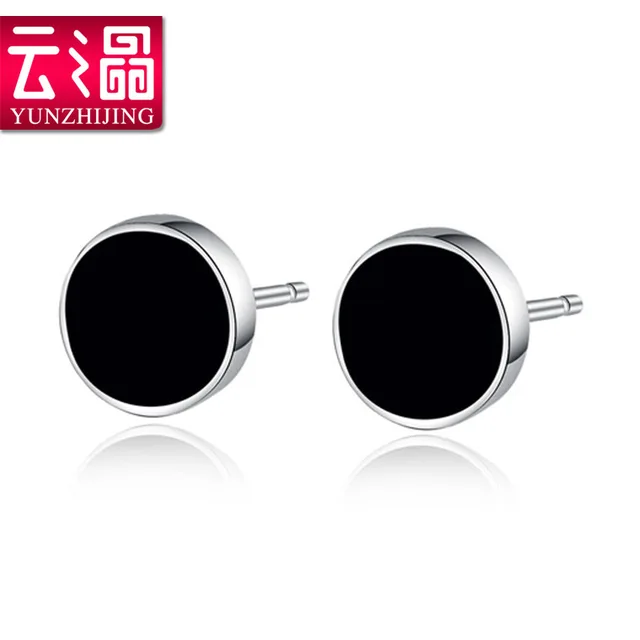 925 Sterling Silver Earrings Korean Men Zhijing Cloud Surge Round 925 Sterling Silver Earrings Korean Men Zhijing Cloud Surge Round Mens Black Onyx Stud