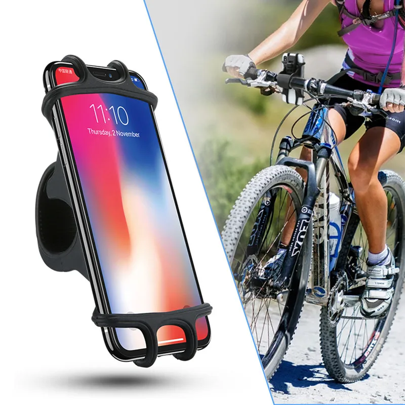 

Universal phone holder Bike Motorcycle Mobile Phone Silicone Holder Buckle Pull Nonslip Portable GPS Handlebar Bracket Stand