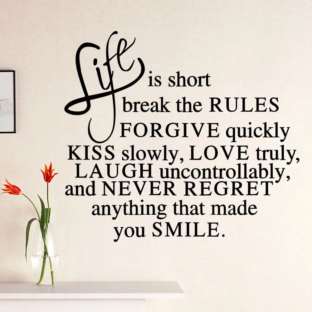 Life Is Short Never Regret Quote Motto DIY Vinyl Wall Sticker Mural