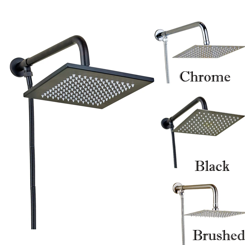 

Free Shipping 8" Rainfall Shower Head + Wall Mounted Shower Arm + Shower Hose Chrome Polished