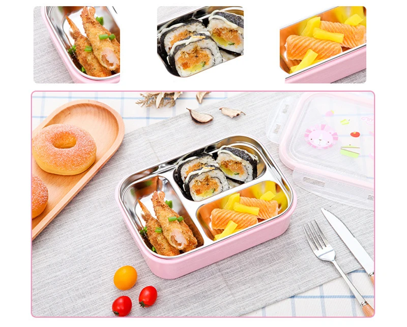 TUUTH 304 Stainless Steel Lunch Box for Kids 3 Grids Water Injection Insulation Portable Food Container Box For Kids Picnic School A2