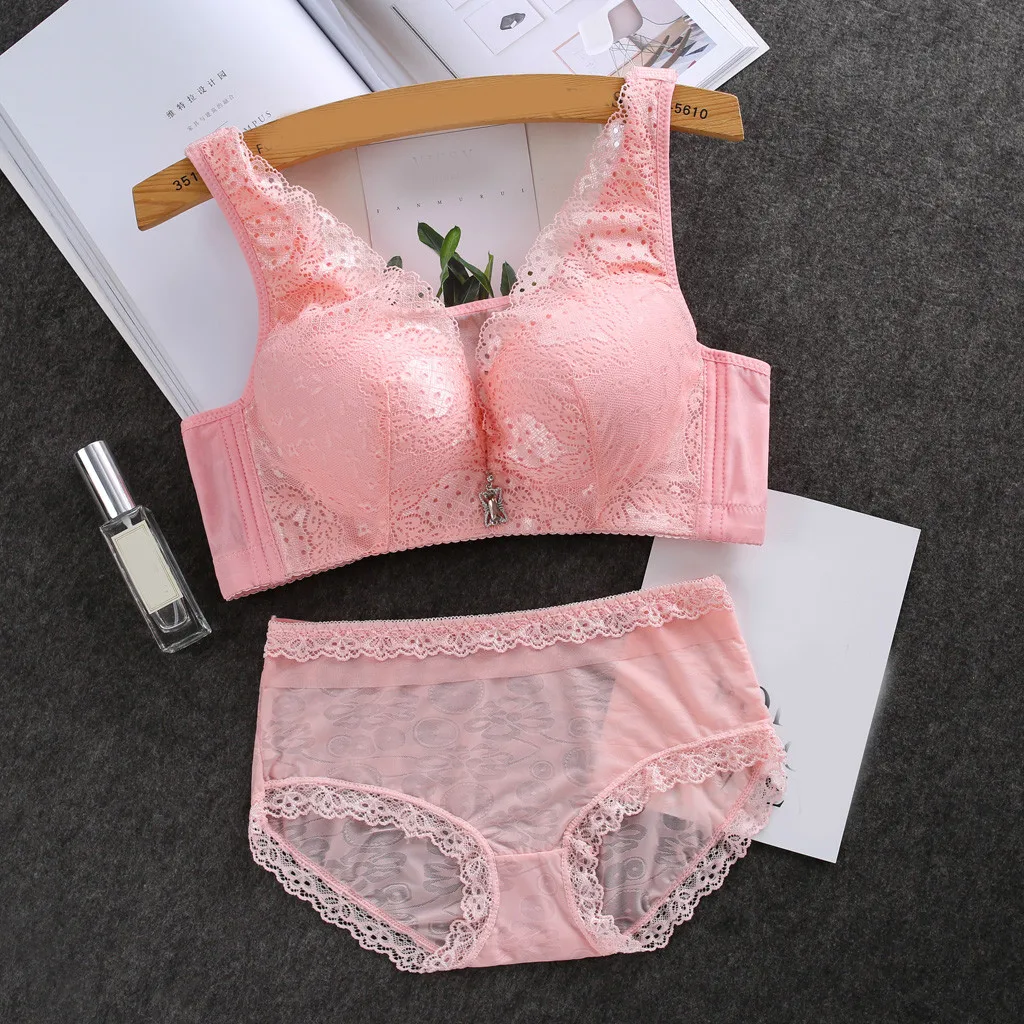 

Women Bra Brief Sets Sexy Lace Push Up Bra Bralette Wire Free No Ring Lace Briefs Ladies Lingerie Underwear Bra Set Intimates