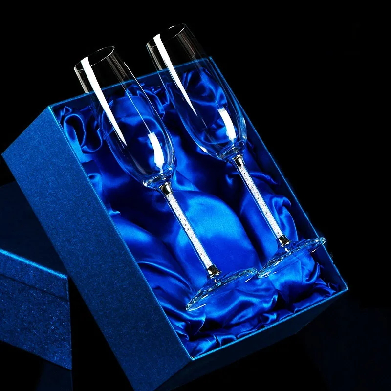 Шампанское флейты бессвинцовые Свадебные торжественные бокалы для вина хрустальный бокал подарки питьевые очки набор любовь подарок Кубок - Цвет: 1 pair gift box