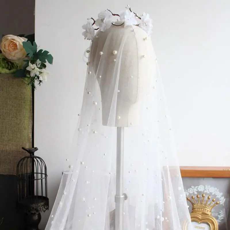 1,5 м аксессуары для свадебного платья фата для невесты белая полностью ручная работа искусственный жемчуг Женская Вуаль Однослойная