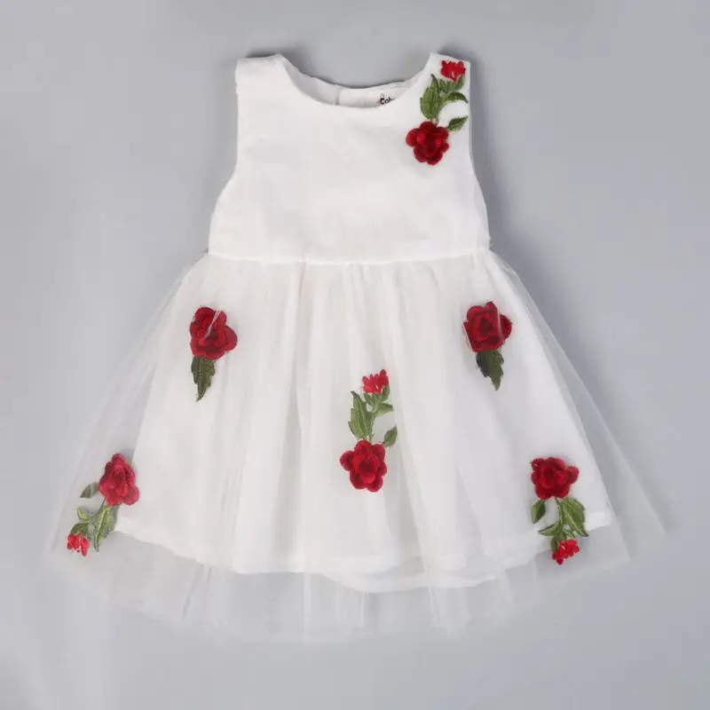 

Summer Sleeveless Cotton Baby Girls A-Line Style Embroidery Rose Princess Dress Floral Dresses