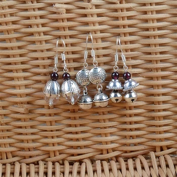 

Retro Ethnic Fengbai Crystal Garnet Ring Earrings 925 Silver Hook Jewelry Appearance Slender Earrings Long Earrings