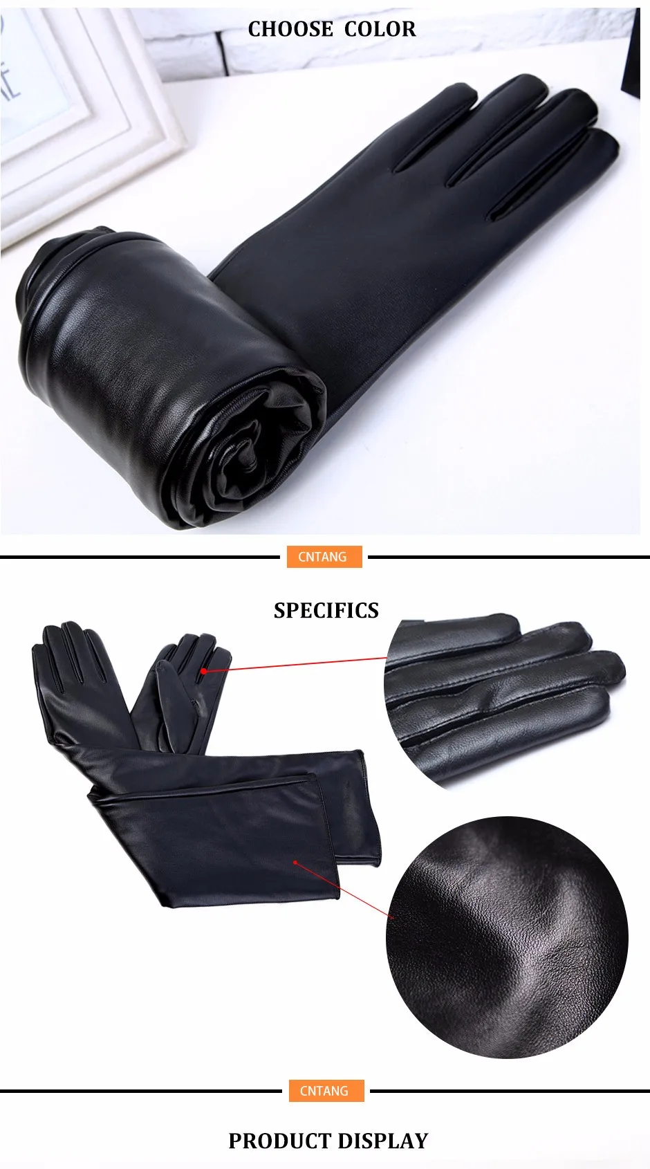 Новинка, женские модные перчатки, черные длинные кожаные перчатки 40 см и 50 см, Женские варежки, зимние женские кожаные перчатки