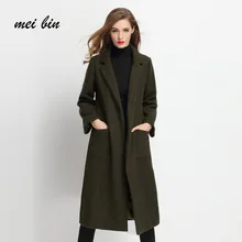 Women s Overcoat 2017 Autumn Winter Mohair and woollen coat Turn Down Collar with pockets belt