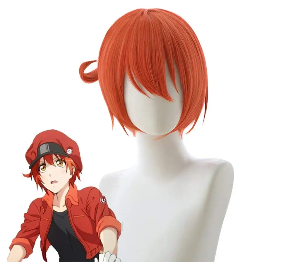 

Red Blood Wigs Cosplay Cells at Work Manga Red Blood Cell Cosplay Hairs Orange Headwear Free Size Unisex
