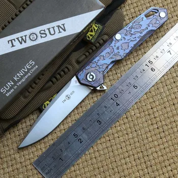 

TWO SUN TS21 D2 blade Tactical ball brearing folding knife titanium handle hunting Pocket knives outdoor gear Survival EDC Tools