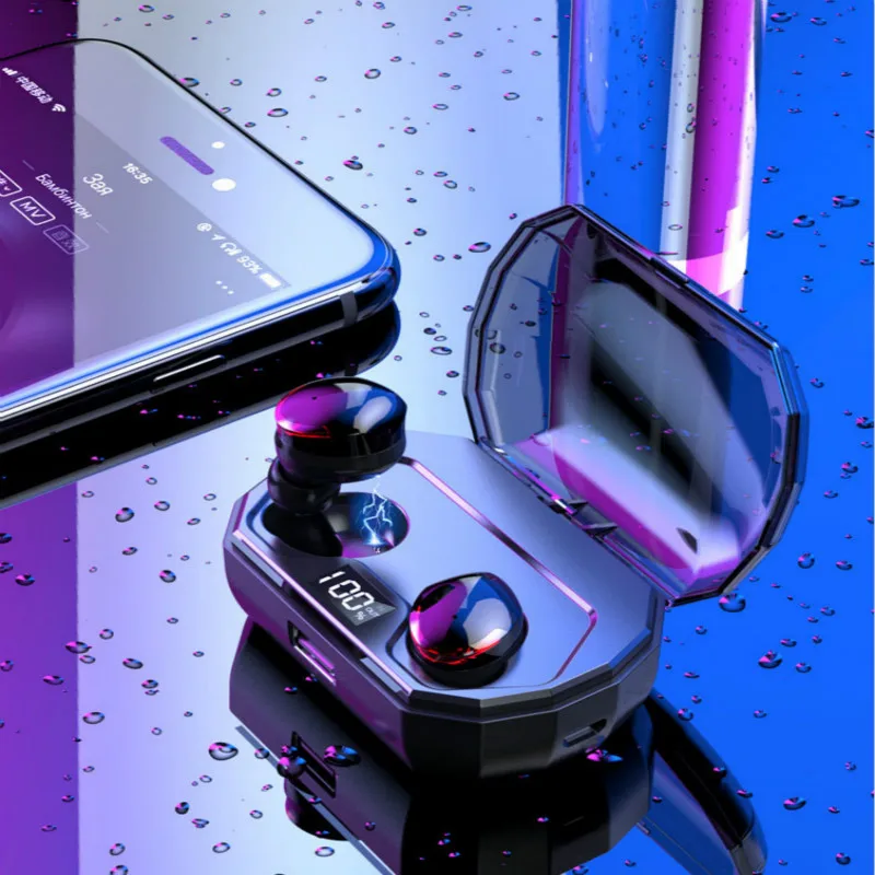 

Bluetooths V5.0 Touch Control Headset IPX7 Waterproof 2000mAh Charging Case Wireless Bluetooth Earphone with LCD Display Screen