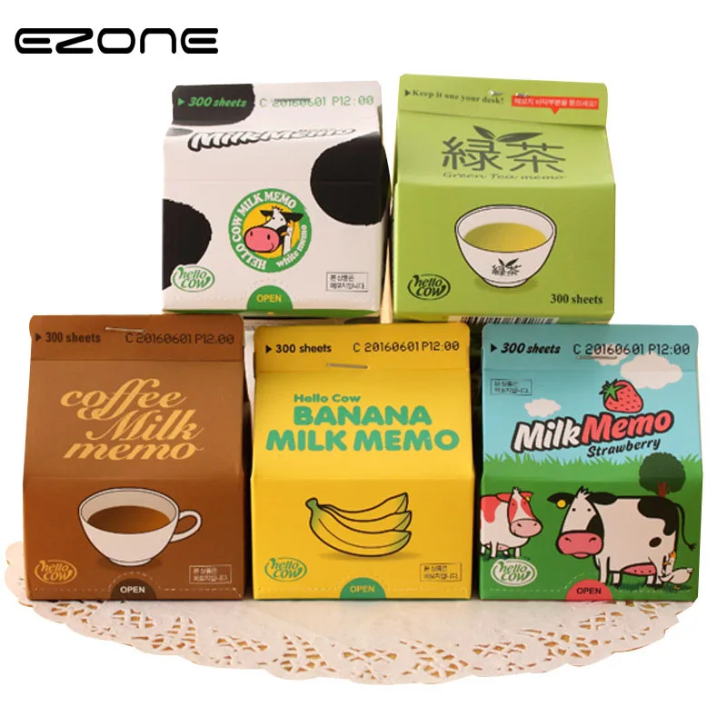 

EZONE 1PC Carton Design Memo Pads School Office Supply Plan Message Writing Sticky Notes Coffee Green Tea Milk Bottle DIY Craft