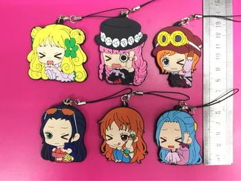 

6pcs/lot One Piece (Randon Send) Original Japanese anime figure rubber Silicone mobile phone charms keychain strap G509