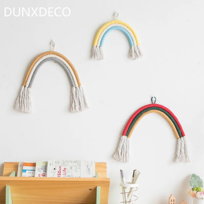 

DUNXDECO Home Decoration Accessories Rainbow Handmade Weaving Ornament Nordic Fresh Simple Kid Room Wall Decoration Hanging
