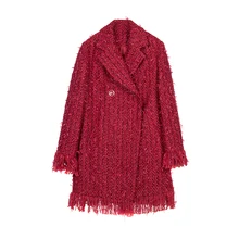 Новые зимние свободные женские длинные пальто в твидовом пальто