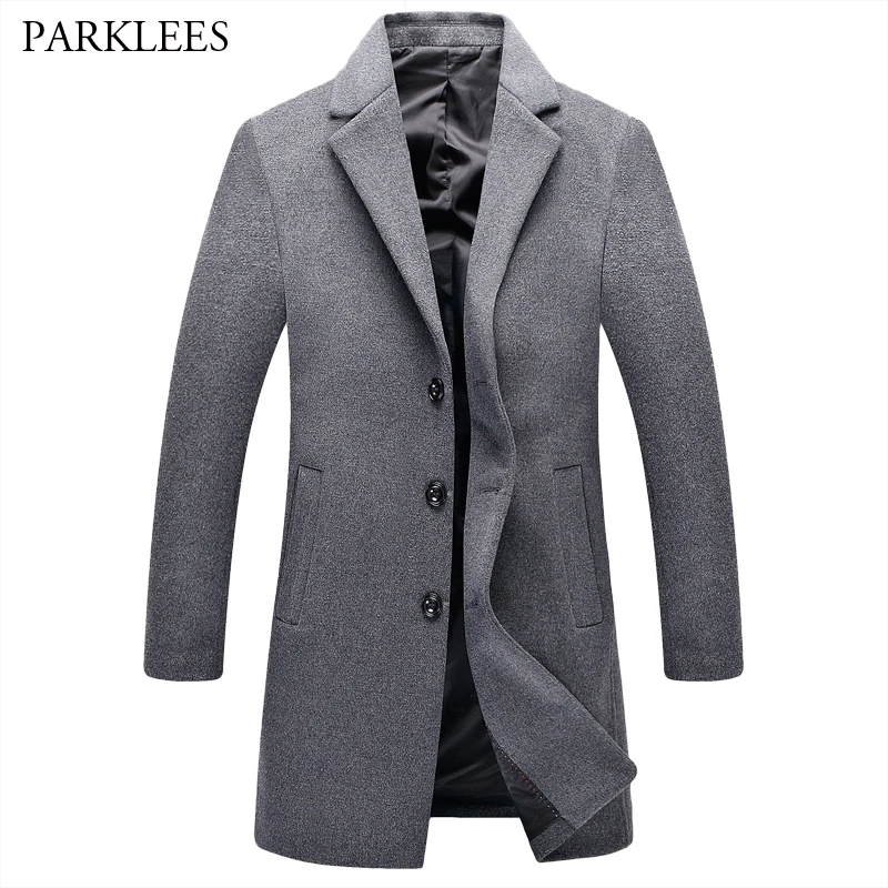 Gray Wool Trench Coat Men 2017 Winter Men's Long Trench Coats Single ...