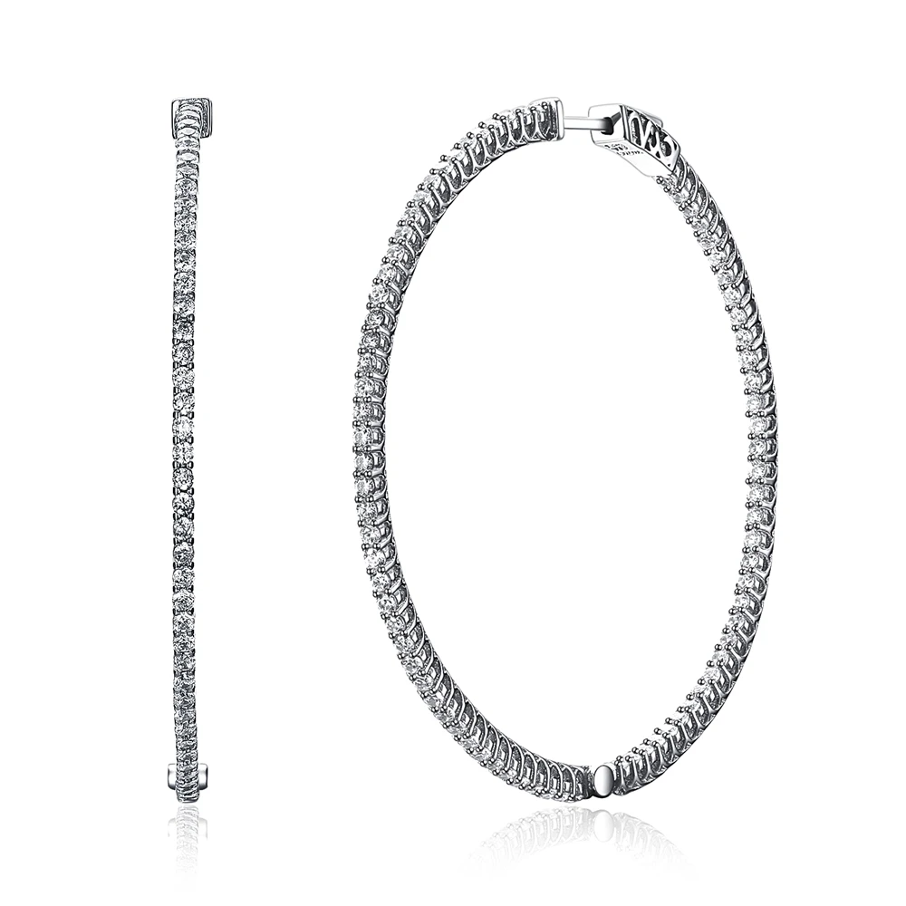 

Fashion 925 Silver Hoop Earring Big Round Circle Loop Simple Style Shiny Cubic Zirconia Earring Fine Jewelry Valentine Day Gift