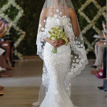 Свадебная вуаль белого/цвета слоновой кости 3 м Длинная свадебная Фата Мантилья Свадебные аксессуары Veu De Noiva с кружевными цветами бисером MD3053