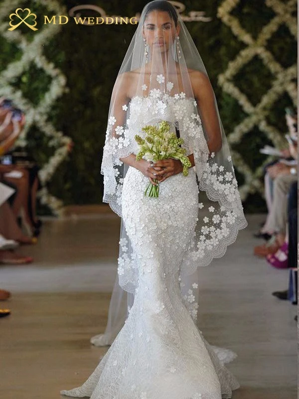5m velo da sposa bianco/avorio velo da sposa lungo Mantilla accessori da  sposa Veu De Noiva con fiori di pizzo perline MD3053|Bridal Veils| -  AliExpress