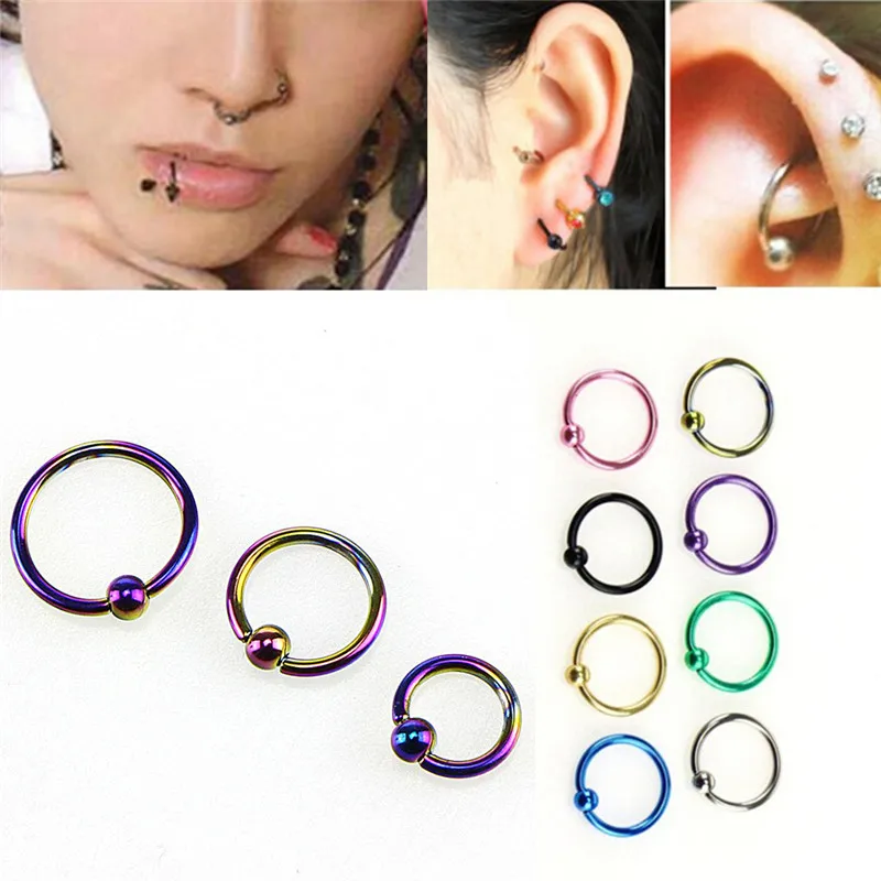 

8Pcs/set Stainless Steel Segment Ring Mixed Colors Nose Lip Eyebrow Tongue Ear Ring Captive Bead Ring Body Jewelry Piercings