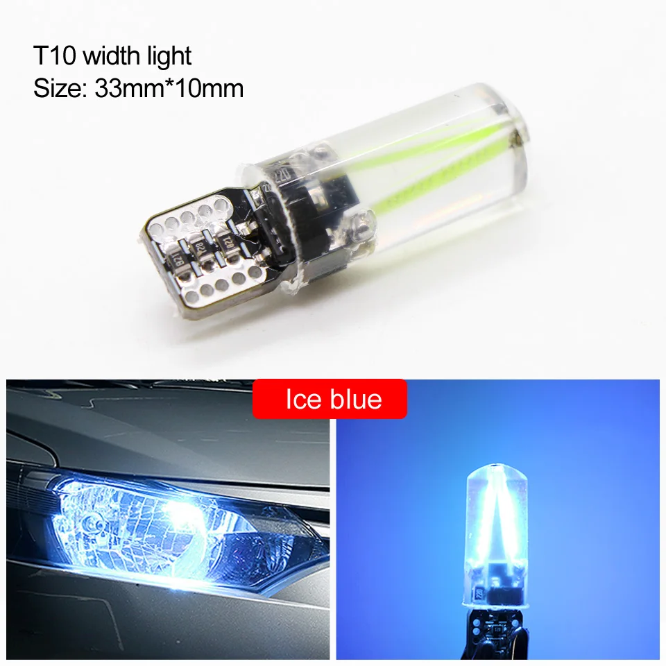 LDRIVE, 12 В, 2,3 Вт, силиконовая лампа T10, светодиодный, COB, красный, белый, янтарный, T10 Canbus, лампа без ошибок, 3000 K, 4300 K, 6000 K, T10, боковой светильник на танкетке - Испускаемый цвет: 2 PCS Ice Blue Light